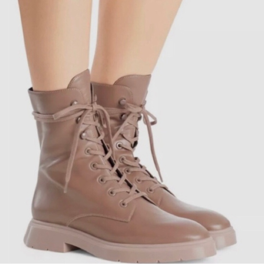 Stuart Weitzman McKenzie taupe -mauve lace up combat boots neutral sz 7